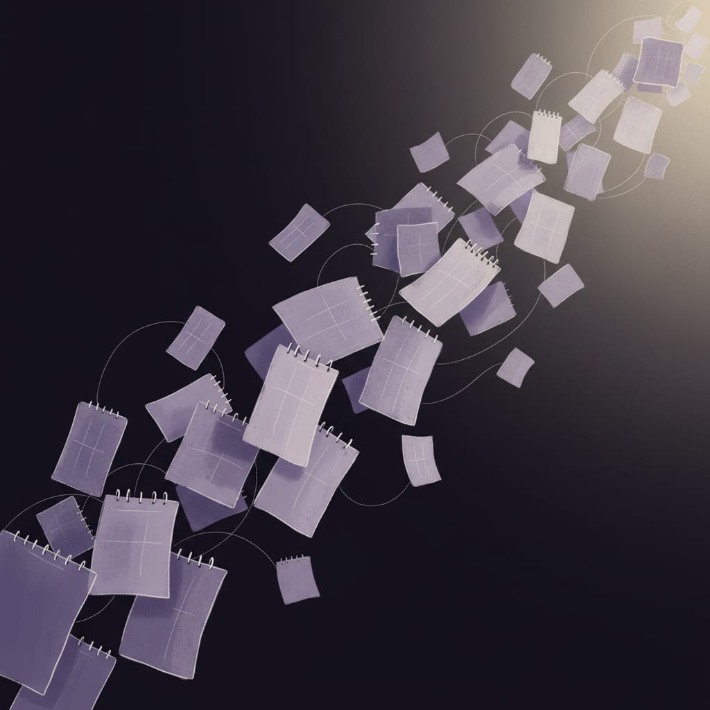 A cascade of softly-lit calendar pages tumbling diagonally — painterly editorial illustration representing mounting regulatory pressure